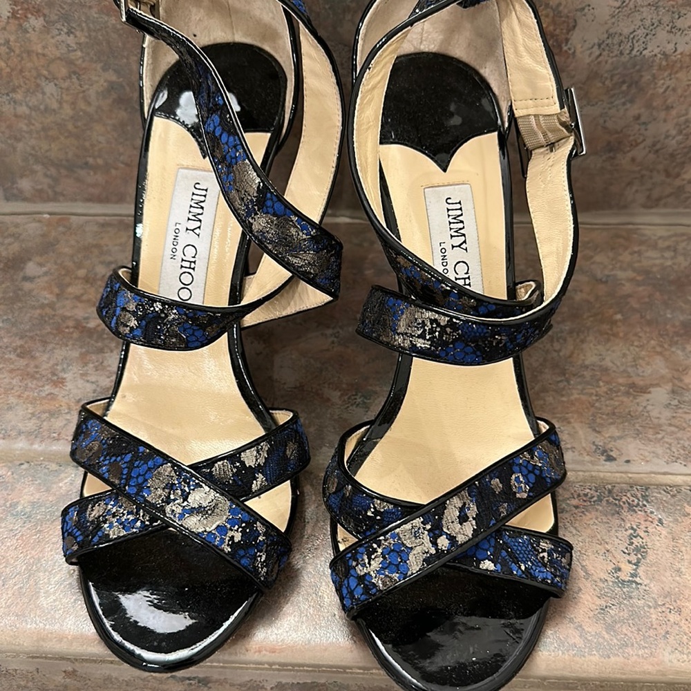 Jimmy Choo Blue, Black and Silver Heels
